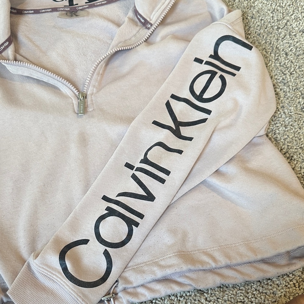Calvin Klein Light Tan Logo Quarter-Zip Pullover